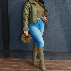 JW PEI Olive Green Furry Bag